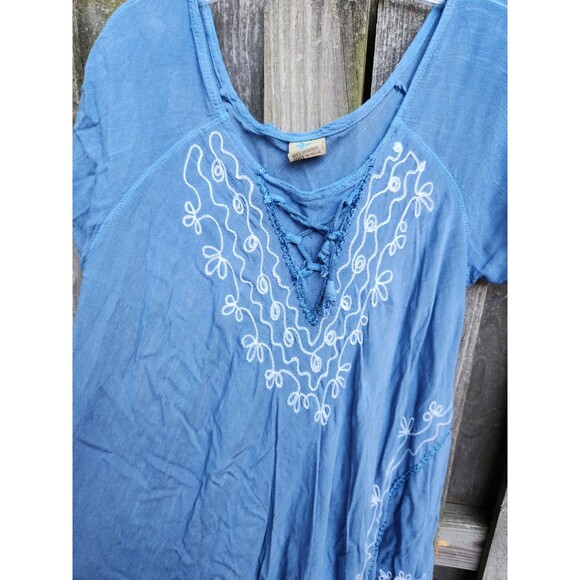 Hi Low Gauze Dress Blue OSFM Pullover Beach Cover Up Caftan OSFA - Picture 3 of 9